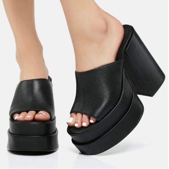 Steve Madden Cager Platform Black Leather Sandal Size 10 - Picture 1 of 16